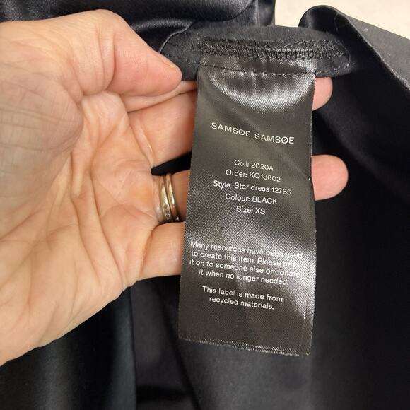 Samsoe Samsoe Black Satin Balloon Sleeve Pocketed Swing Dress XS - Picture 12 of 12